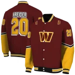 customized washington commanders chevron style burgundy varsity jacket best selling