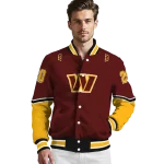 customized washington commanders chevron style burgundy varsity jacket best selling