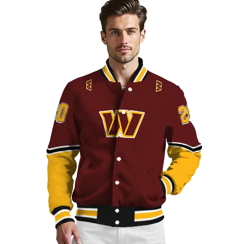 customized washington commanders chevron style burgundy varsity jacket high quality customized washington commanders chevron style burgundy varsity jacket high quality