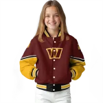 customized washington commanders chevron style burgundy varsity jacket best selling