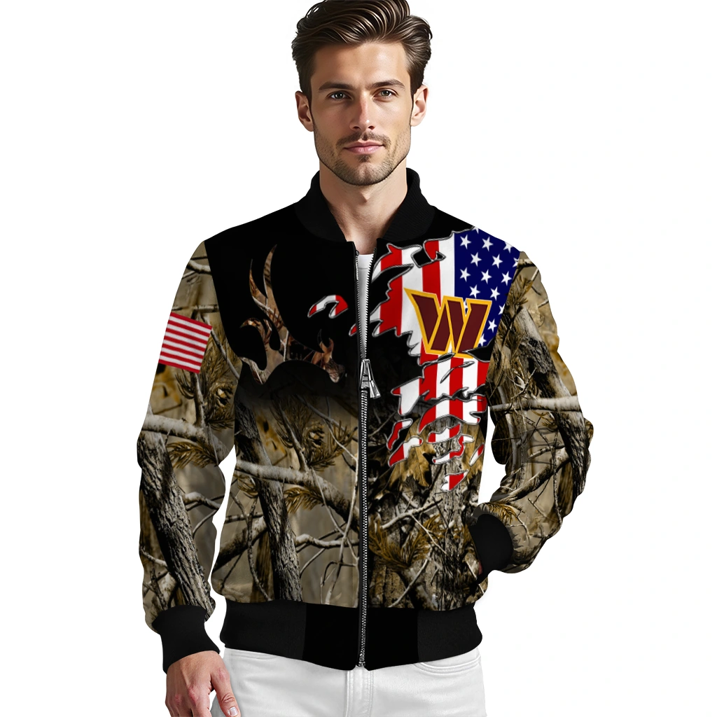 customized washington commanders patriot deer camouflage bomber jacket high quality customized washington commanders patriot deer camouflage bomber jacket high quality