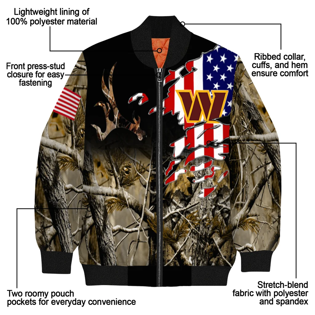 customized washington commanders patriot deer camouflage bomber jacket new arrival customized washington commanders patriot deer camouflage bomber jacket new arrival