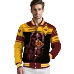 customized washington commanders reaper hands burgundy black varsity jacket best selling