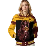 customized washington commanders reaper hands burgundy black varsity jacket best selling