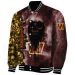customized washington commanders skull cluster burgundy varsity jacket best selling