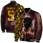 customized washington commanders skull cluster burgundy varsity jacket best selling