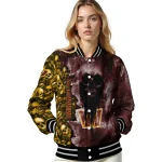 customized washington commanders skull cluster burgundy varsity jacket best selling