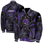 customized washington huskies antlers motif purple black varsity jacket best selling