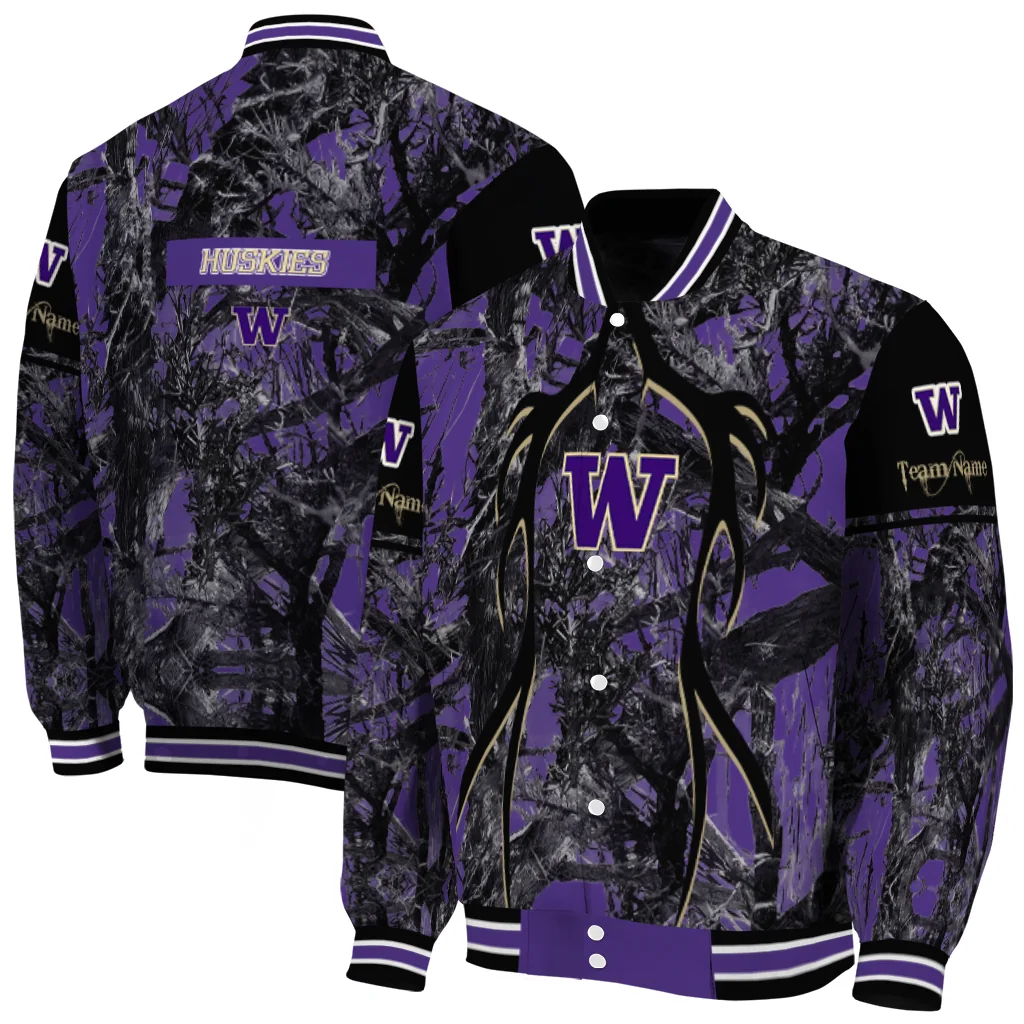 customized washington huskies antlers motif purple black varsity jacket fashion forward customized washington huskies antlers motif purple black varsity jacket fashion forward