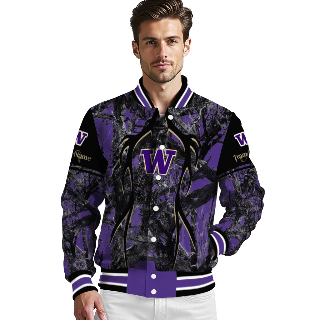 customized washington huskies antlers motif purple black varsity jacket high quality customized washington huskies antlers motif purple black varsity jacket high quality