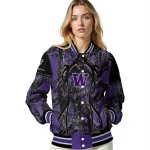 customized washington huskies antlers motif purple black varsity jacket best selling