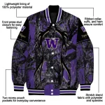 customized washington huskies antlers motif purple black varsity jacket best selling