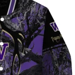 customized washington huskies antlers motif purple black varsity jacket best selling