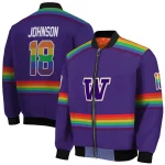 customized washington huskies rainbow jersey number purple bomber jacket best selling