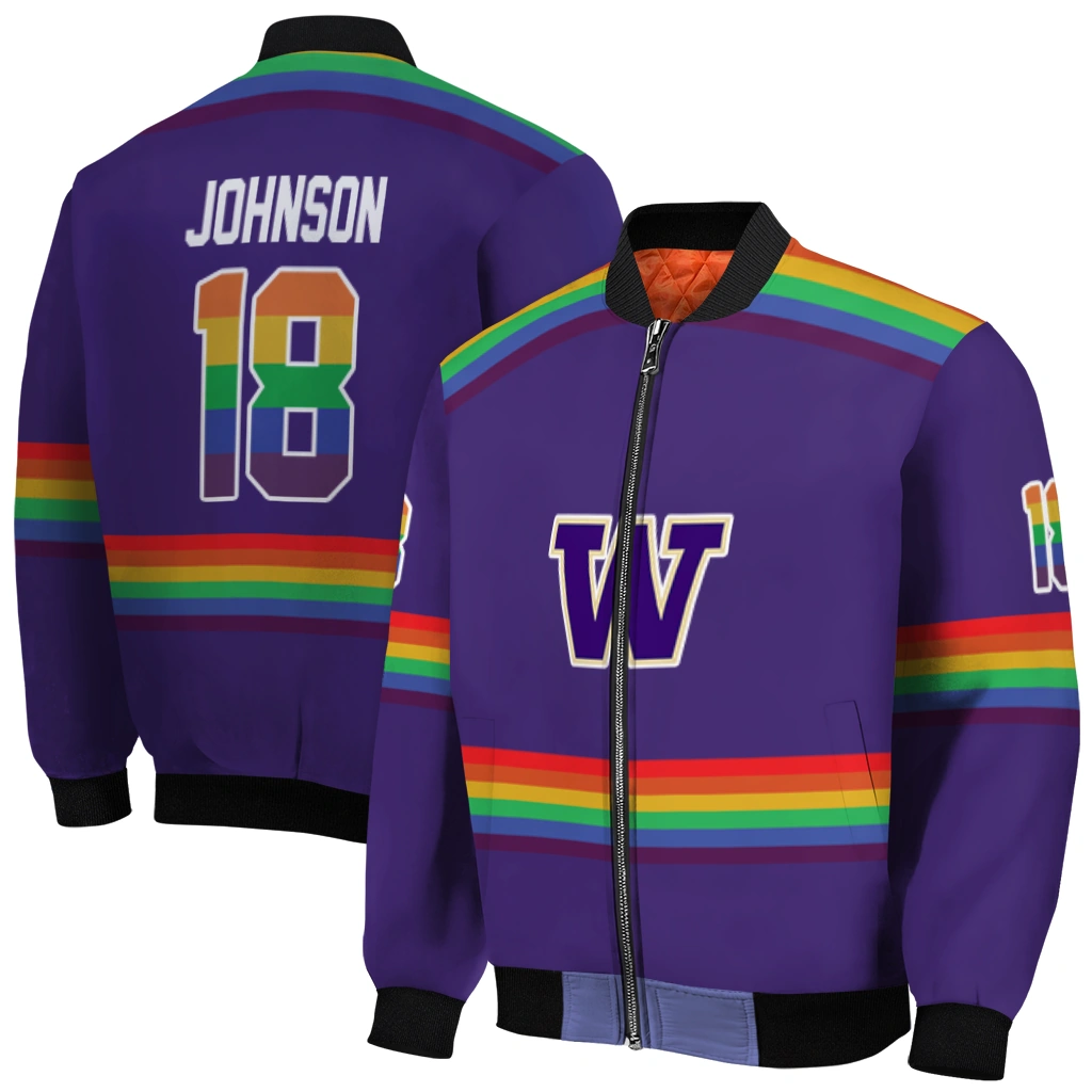 customized washington huskies rainbow jersey number purple bomber jacket best selling customized washington huskies rainbow jersey number purple bomber jacket best selling