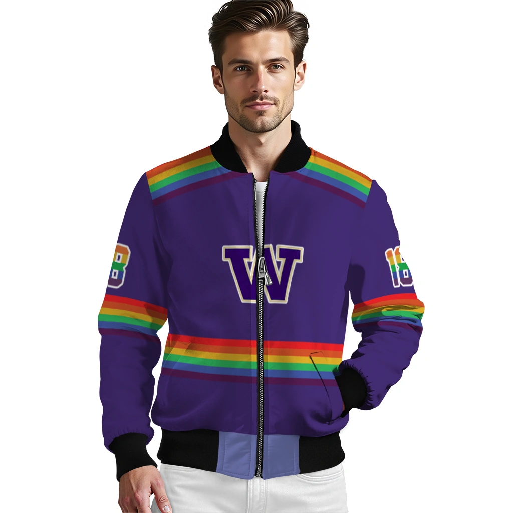 customized washington huskies rainbow jersey number purple bomber jacket high quality customized washington huskies rainbow jersey number purple bomber jacket high quality