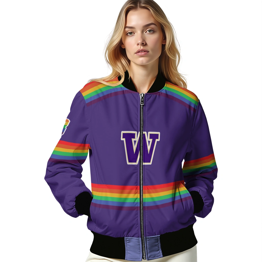 customized washington huskies rainbow jersey number purple bomber jacket latest model customized washington huskies rainbow jersey number purple bomber jacket latest model