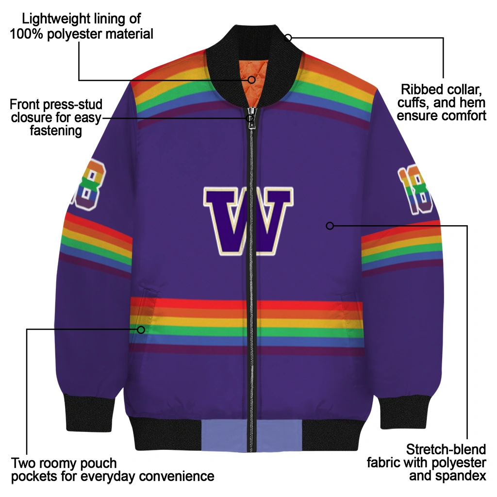 customized washington huskies rainbow jersey number purple bomber jacket new arrival customized washington huskies rainbow jersey number purple bomber jacket new arrival