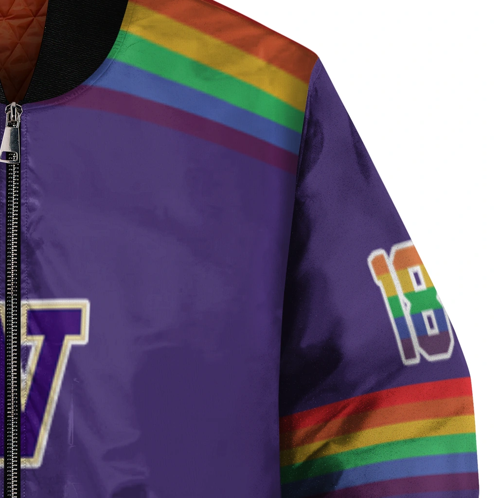 customized washington huskies rainbow jersey number purple bomber jacket premium grade customized washington huskies rainbow jersey number purple bomber jacket premium grade