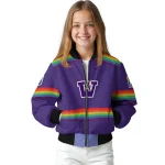 customized washington huskies rainbow jersey number purple bomber jacket best selling