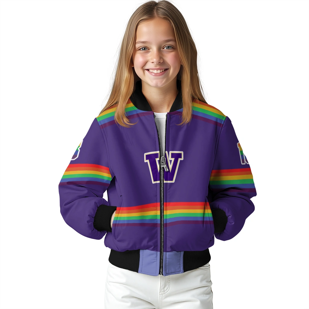 customized washington huskies rainbow jersey number purple bomber jacket top rated customized washington huskies rainbow jersey number purple bomber jacket top rated