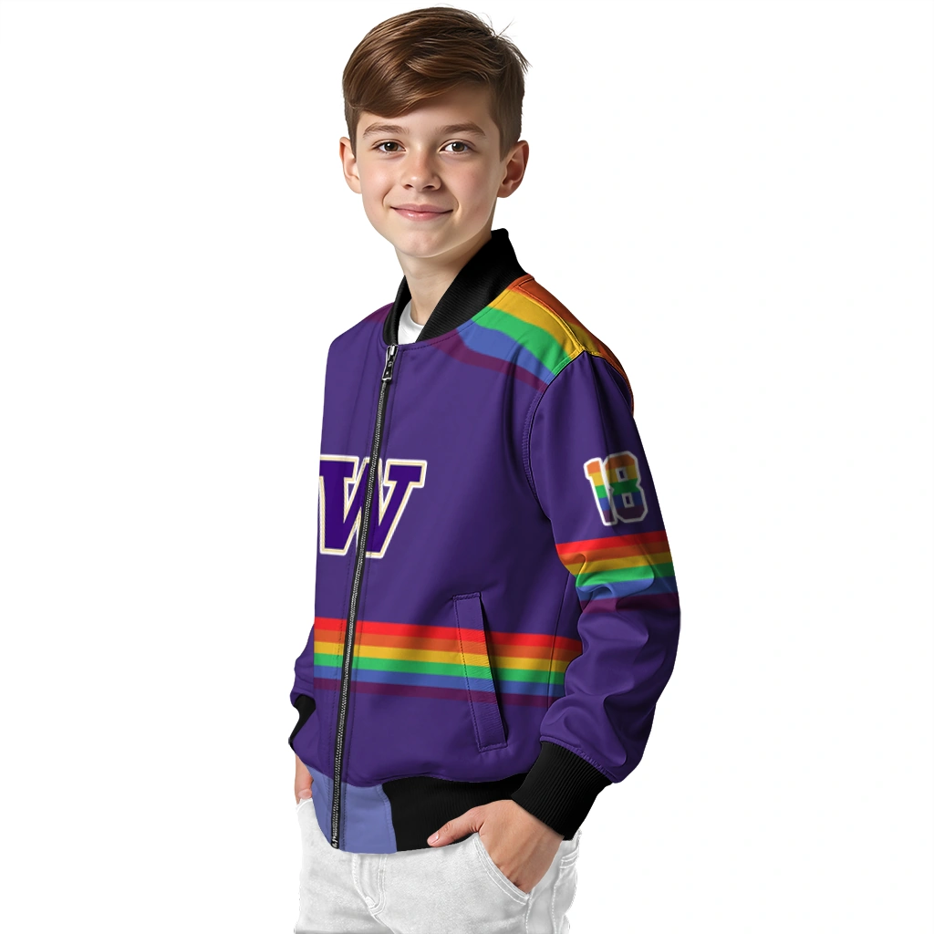 customized washington huskies rainbow jersey number purple bomber jacket trendy customized washington huskies rainbow jersey number purple bomber jacket trendy