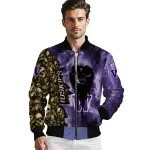 customized washington huskies skull cluster purple bomber jacket best selling