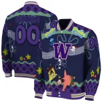 customized washington huskies spongebob playtime purple blue varsity jacket best selling