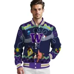 customized washington huskies spongebob playtime purple blue varsity jacket best selling