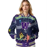 customized washington huskies spongebob playtime purple blue varsity jacket best selling