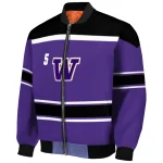 customized washington huskies stripe statement purple black bomber jacket best selling