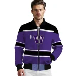 customized washington huskies stripe statement purple black bomber jacket best selling