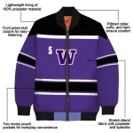 customized washington huskies stripe statement purple black bomber jacket best selling