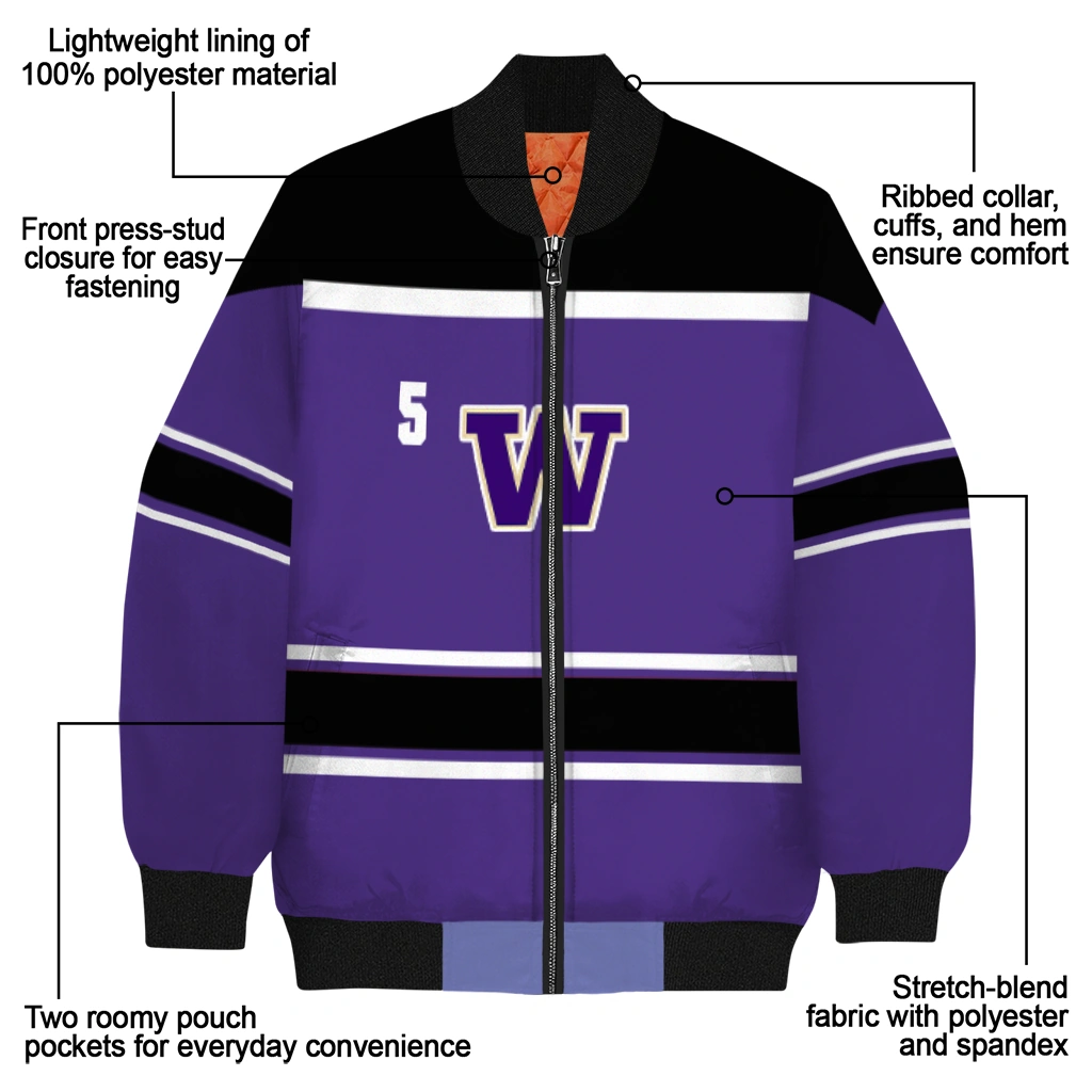 customized washington huskies stripe statement purple black bomber jacket new arrival customized washington huskies stripe statement purple black bomber jacket new arrival