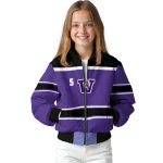 customized washington huskies stripe statement purple black bomber jacket best selling