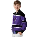 customized washington huskies stripe statement purple black bomber jacket best selling