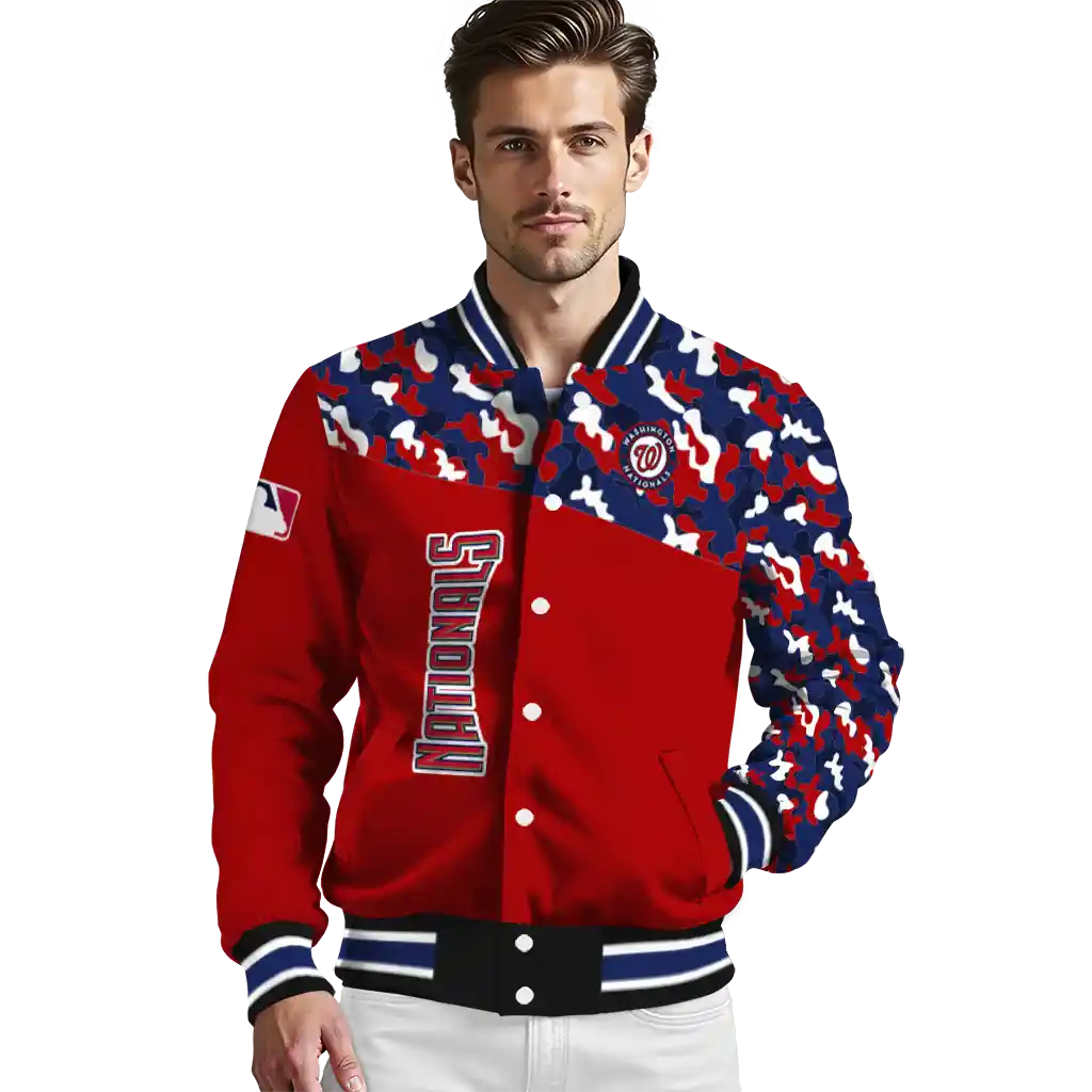 customized washington nationals camouflage print red varsity jacket high quality customized washington nationals camouflage print red varsity jacket high quality