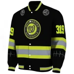 customized washington nationals heartbeat accent black green varsity jacket best selling