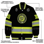 customized washington nationals heartbeat accent black green varsity jacket best selling