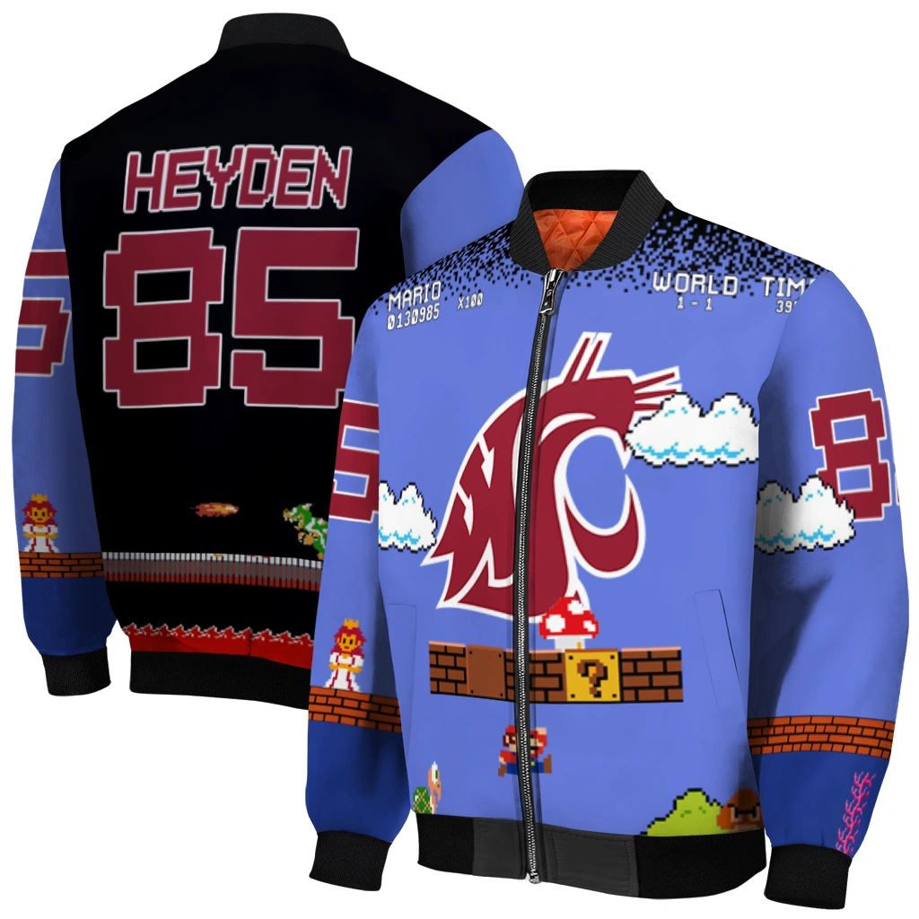 customized washington state cougars mario blocks blue black bomber jacket best selling customized washington state cougars mario blocks blue black bomber jacket best selling