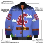 customized washington state cougars mario blocks blue black bomber jacket best selling