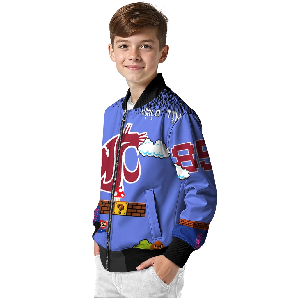 customized washington state cougars mario blocks blue black bomber jacket trendy customized washington state cougars mario blocks blue black bomber jacket trendy