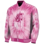customized washington state cougars pink tie dye pink varsity jacket best selling