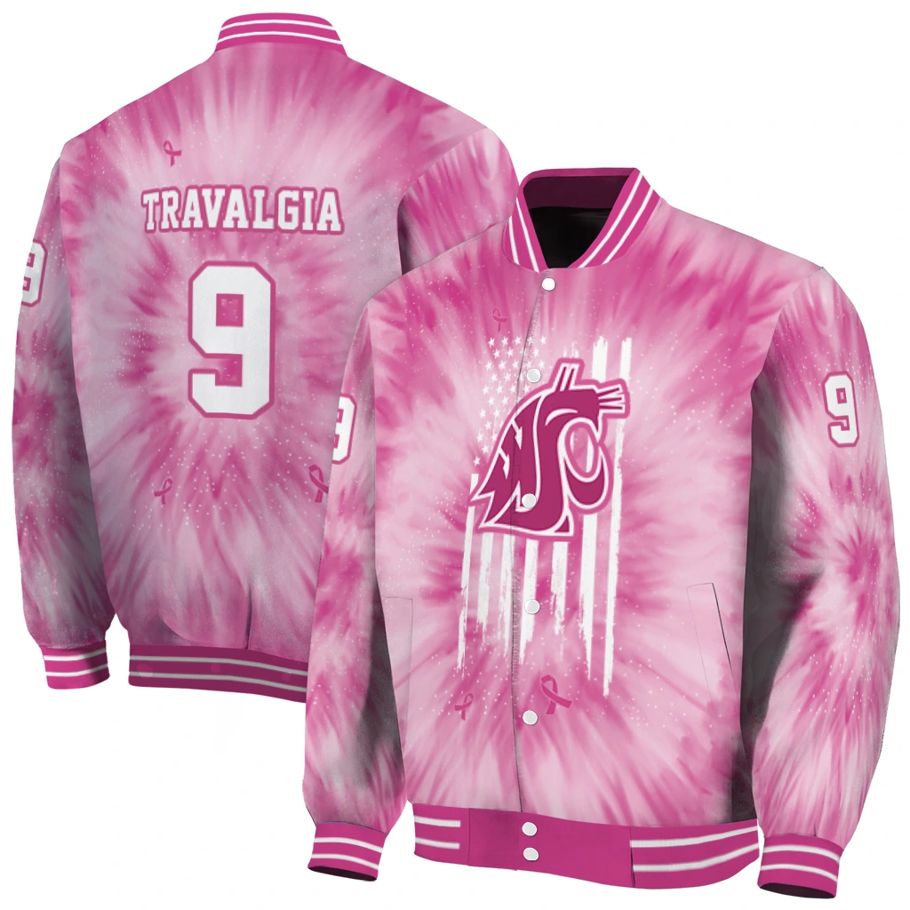 customized washington state cougars pink tie dye pink varsity jacket fashion forward customized washington state cougars pink tie dye pink varsity jacket fashion forward