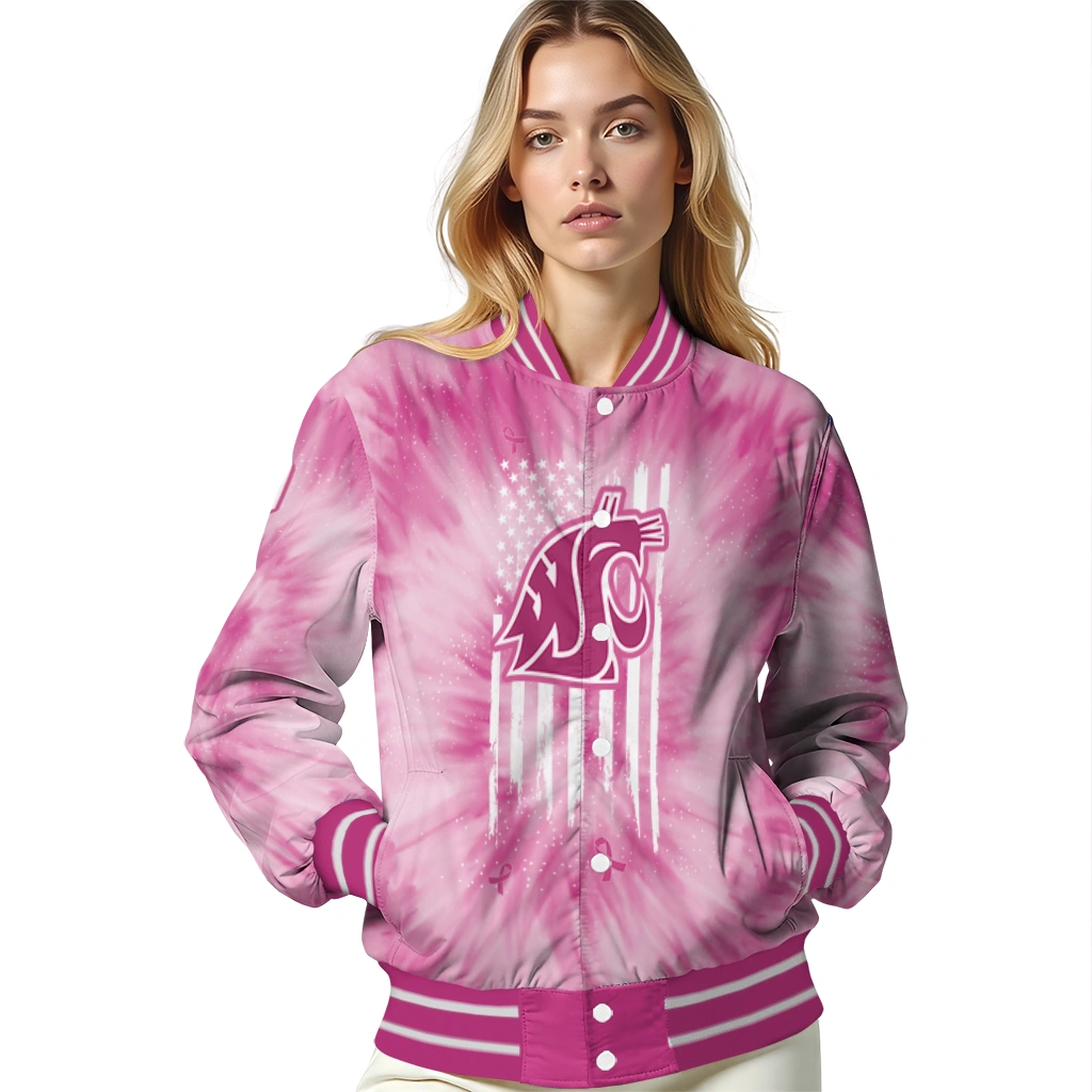 customized washington state cougars pink tie dye pink varsity jacket latest model customized washington state cougars pink tie dye pink varsity jacket latest model