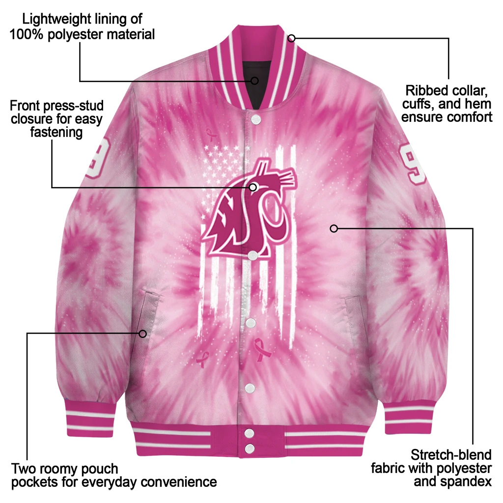 customized washington state cougars pink tie dye pink varsity jacket new arrival customized washington state cougars pink tie dye pink varsity jacket new arrival