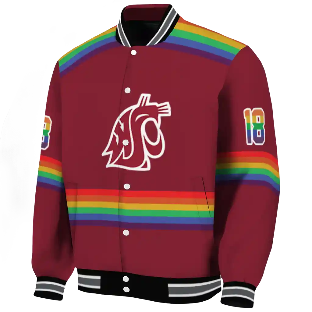 customized washington state cougars rainbow jersey number crimson varsity jacket best selling customized washington state cougars rainbow jersey number crimson varsity jacket best selling