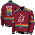 customized washington state cougars rainbow jersey number crimson varsity jacket best selling