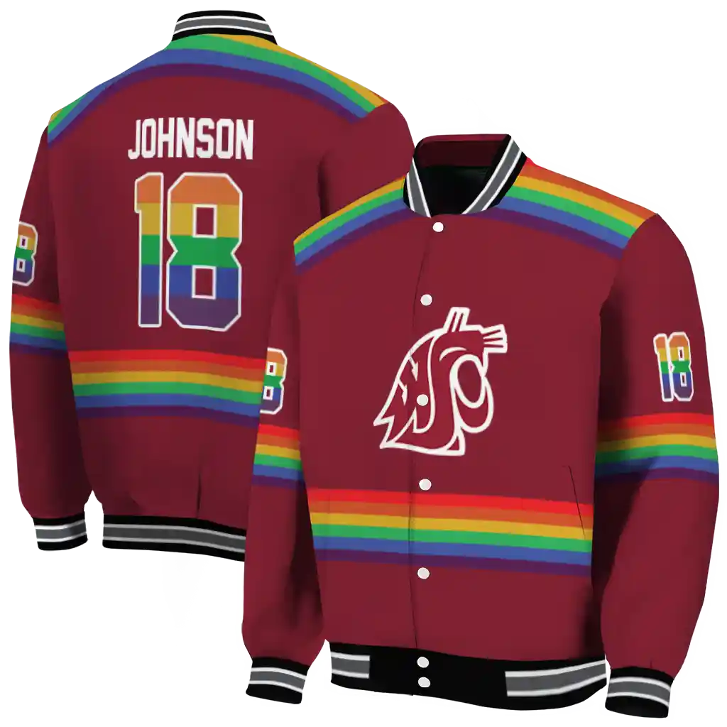customized washington state cougars rainbow jersey number crimson varsity jacket fashion forward customized washington state cougars rainbow jersey number crimson varsity jacket fashion forward