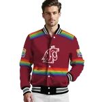 customized washington state cougars rainbow jersey number crimson varsity jacket best selling